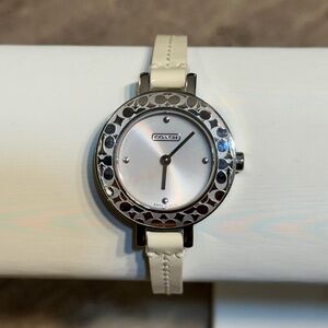 Coach Bridgit Wrist Watch Ivory White Leather Silver Stainless Steel Y2k 2000s